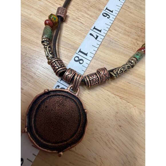 Chicos Tribal Look Copper Pendant Necklace With Beaded Accents & Adjustable Cord - Picture 6 of 9
